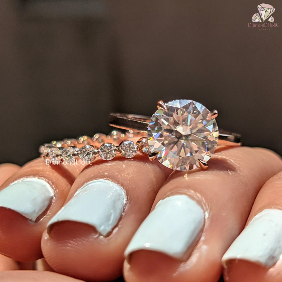 brilliant moissanite cut | 2 piece moissanite set | luxury bridal ring
