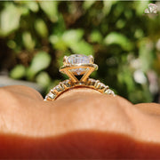 pear moissanite ring | yellow gold engagement ring | halo bridal ring
