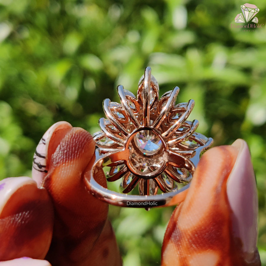 engagement flower ring | center oval halo ring | marquise sparkle ring
