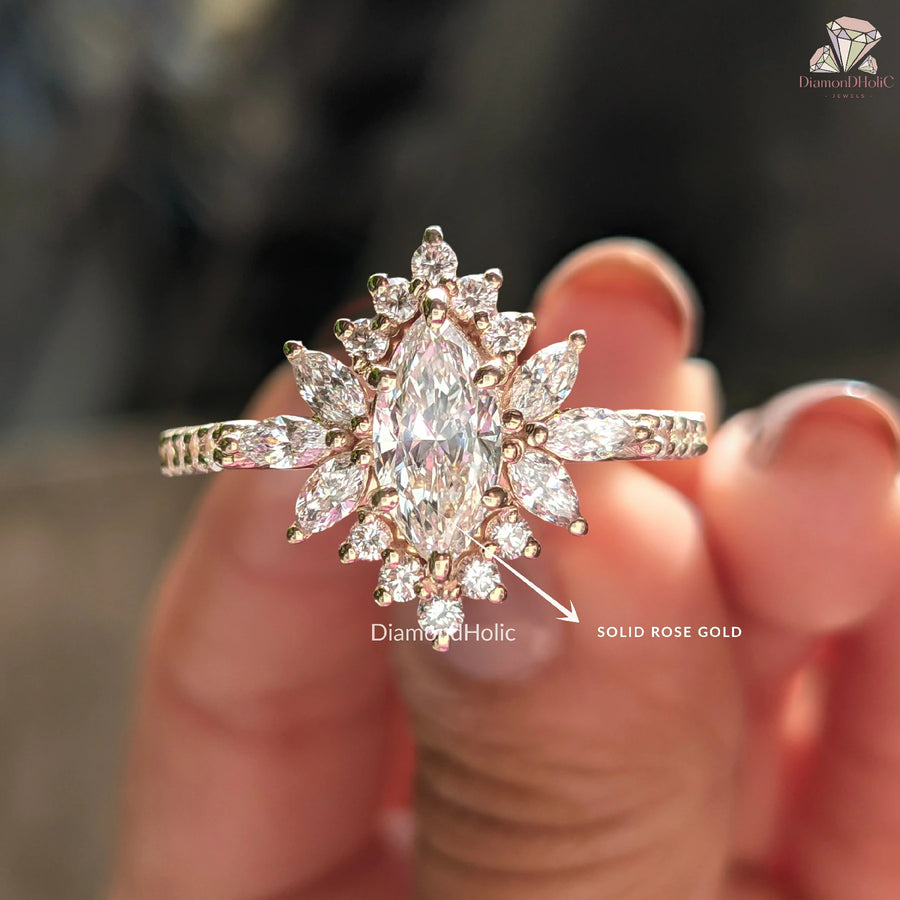 Marquise Cut Moissanite Floral Cluster Halo-Vintage Engagement Ring
