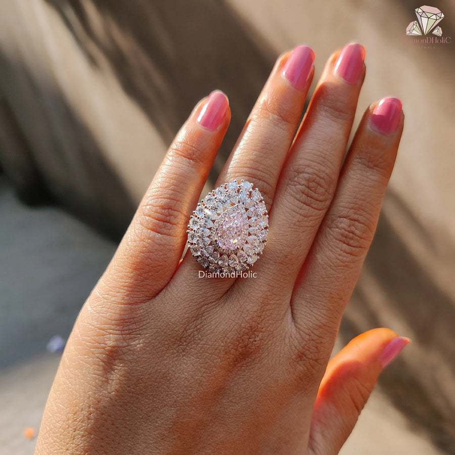 Promise Ring for Her | Pink CZ Halo Band | Elegant Gift Idea

