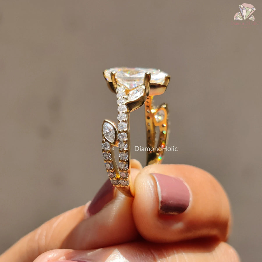  Radiant Unique Shank Engagement Ring | Unique Moissanite Anniversary Band | Timeless Marquise Diamond Jewelry