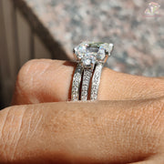 Beautiful Moissanite Bridal Ring | Affordable Emerald Cut Set | Dazzling Three Stone Ring 