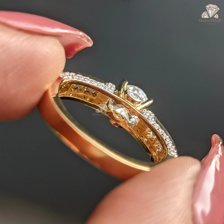 Round Cut Lab Grown Diamond Channel Setting Pave Engagement Ring