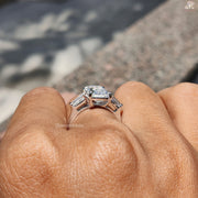 Vintage Emerald Moissanite Ring | Tapered Baguette Accents | Gift for Wife

