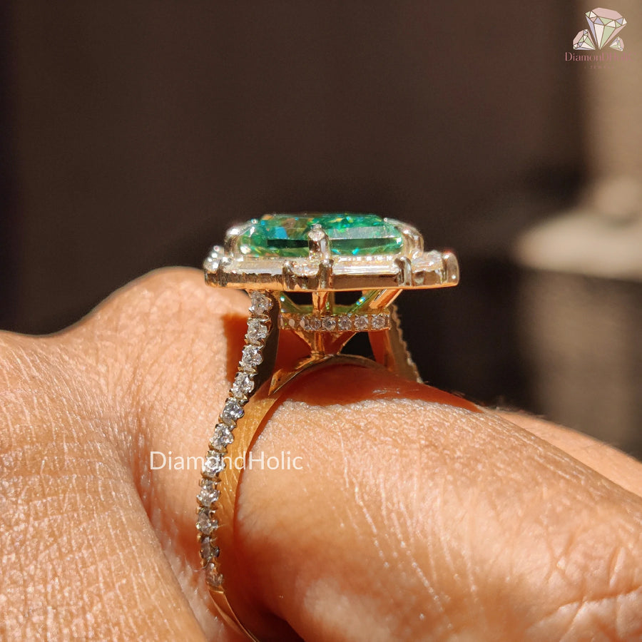 modern art deco ring | handcrafted green moissanite | ethical gemstone ring
