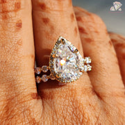 moissanite ring | yellow gold ring | floral halo ring
