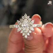 Marquise Cut Moissanite Floral Cluster Halo-Vintage Engagement Ring
