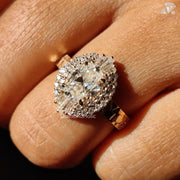 Unique Hammered Shank Engagement Ring | Radiant Double Halo Wedding Band | Stylish Oval Cut Jewelry Gift 