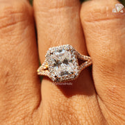 halo cathedral ring | rose gold diamond ring | VVS moissanite jewelry
