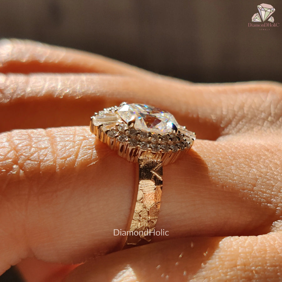 Elegant Vintage Bridal Band | Stunning Moissanite Diamond Band | Affordable Hammered Shank Jewelry