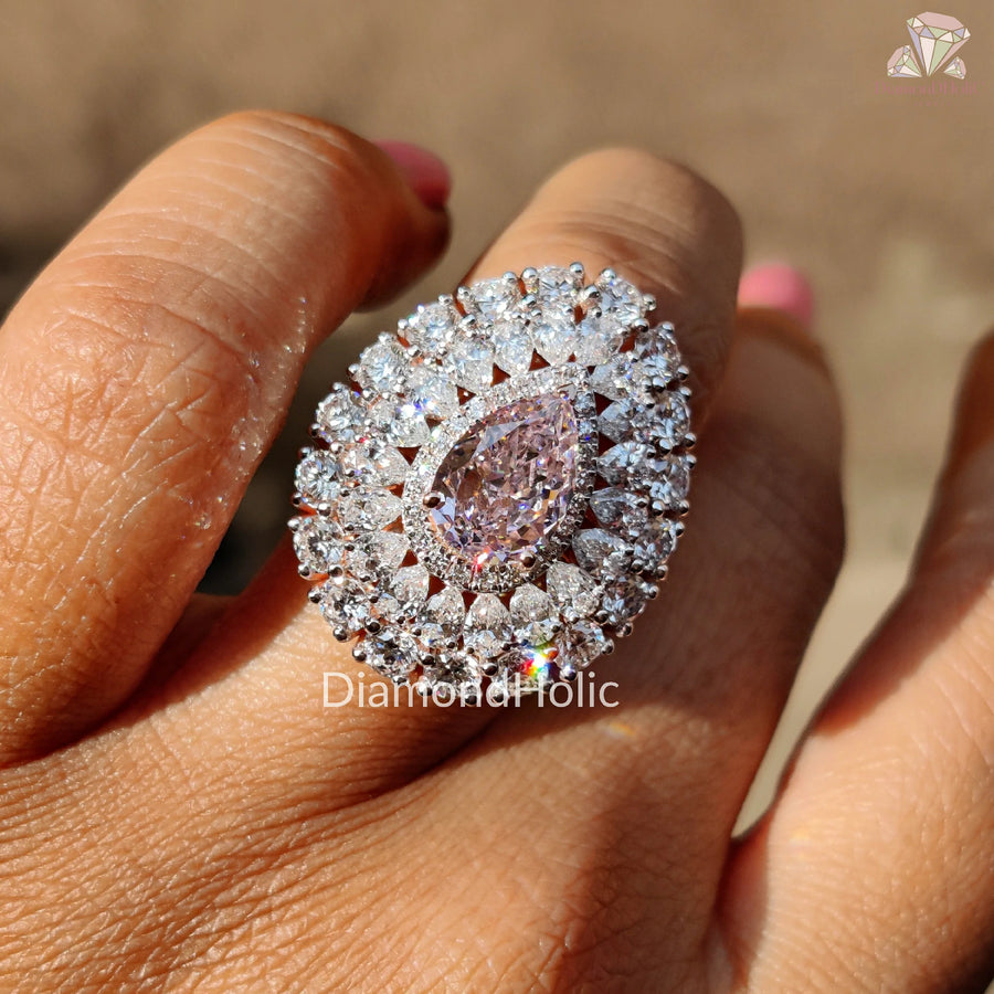 Dainty Pink CZ Ring | Round Halo Sparkle | Elegant Vintage Look

