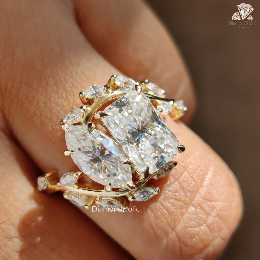 botanical engagement ring | radiant marquise combo | nature design ring

