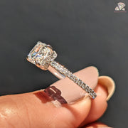 Cushion Cut Lab Grown Diamond Hidden Halo Engagement Ring