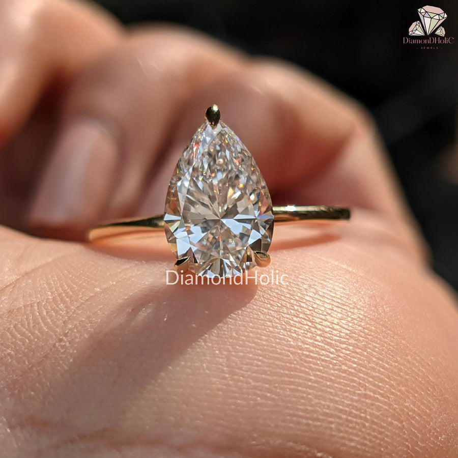 Stylish Pear Cut Promise Ring | Affordable Diamond Simple Band | Elegant Lab Diamond Bridal Set 