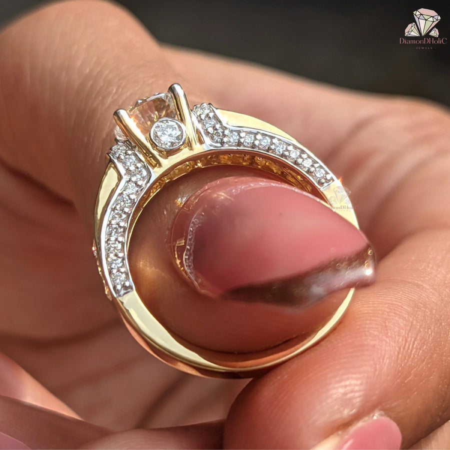 Round Cut Lab Grown Diamond Channel Setting Pave Engagement Ring