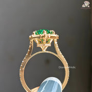 luxury moissanite jewelry | baguette halo setting | hexagonal green ring
