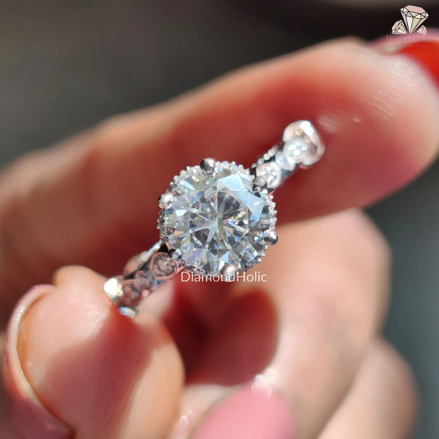 Moissanite Diamond Jewelry | Vintage Inspired Promise Ring | Stylish Vintage Engagement Band 