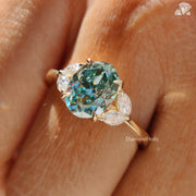 14k gold engagement ring | teal green moissanite ring | elegant bridal ring
