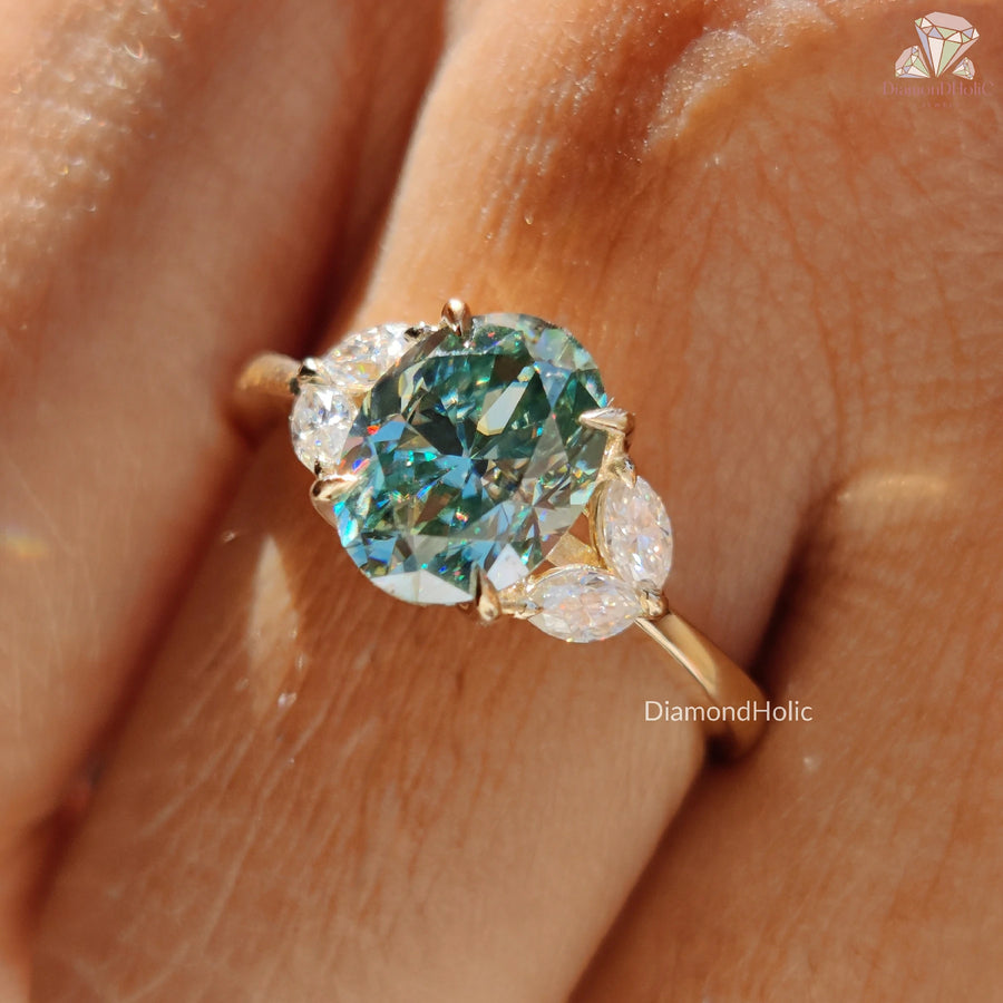 14k gold engagement ring | teal green moissanite ring | elegant bridal ring
