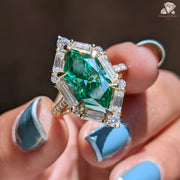 green moissanite ring | hexagon moissanite diamond | green gemstone ring
