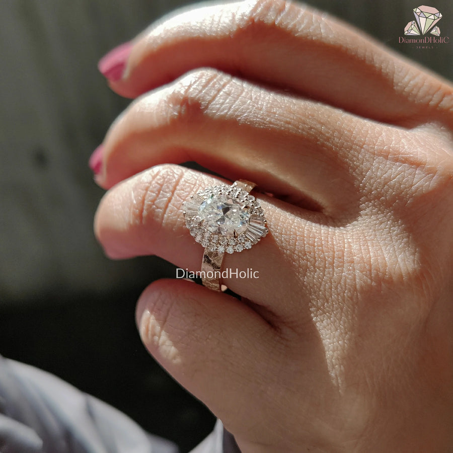 Classic Double Halo Jewelry | Beautiful Vintage Engagement Band | Unique Oval Cut Wedding Gift 