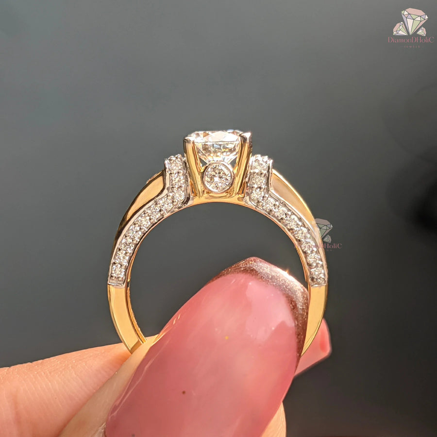 Round Cut Lab Grown Diamond Channel Setting Pave Engagement Ring