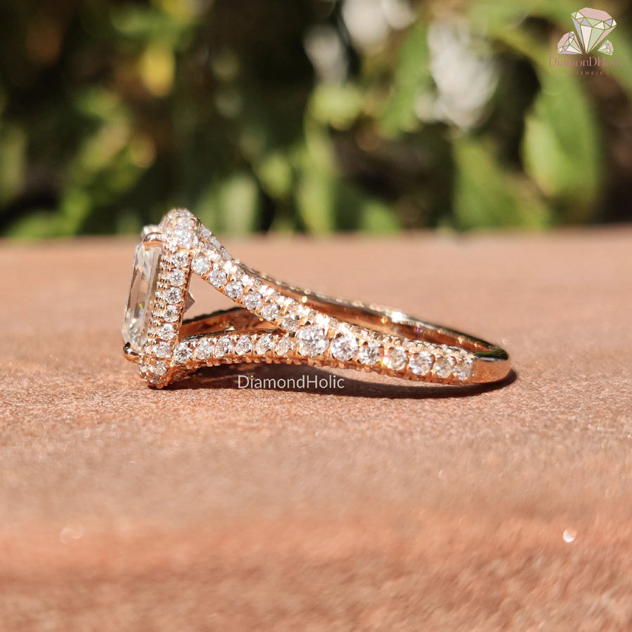 moissanite engagement ring | radiant cut moissanite | handmade ring design
