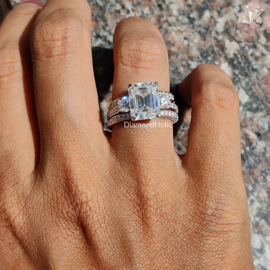 Radiant Emerald Cut Wedding Band | Timeless Emerald Cut Jewelry | Elegant Three Stone Wedding Band