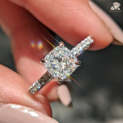 Cushion Cut Lab Grown Diamond Hidden Halo Engagement Ring