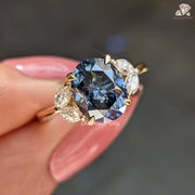 Royal Blue Oval Cut Moissanite Five Stone-Vintage Engagement Ring