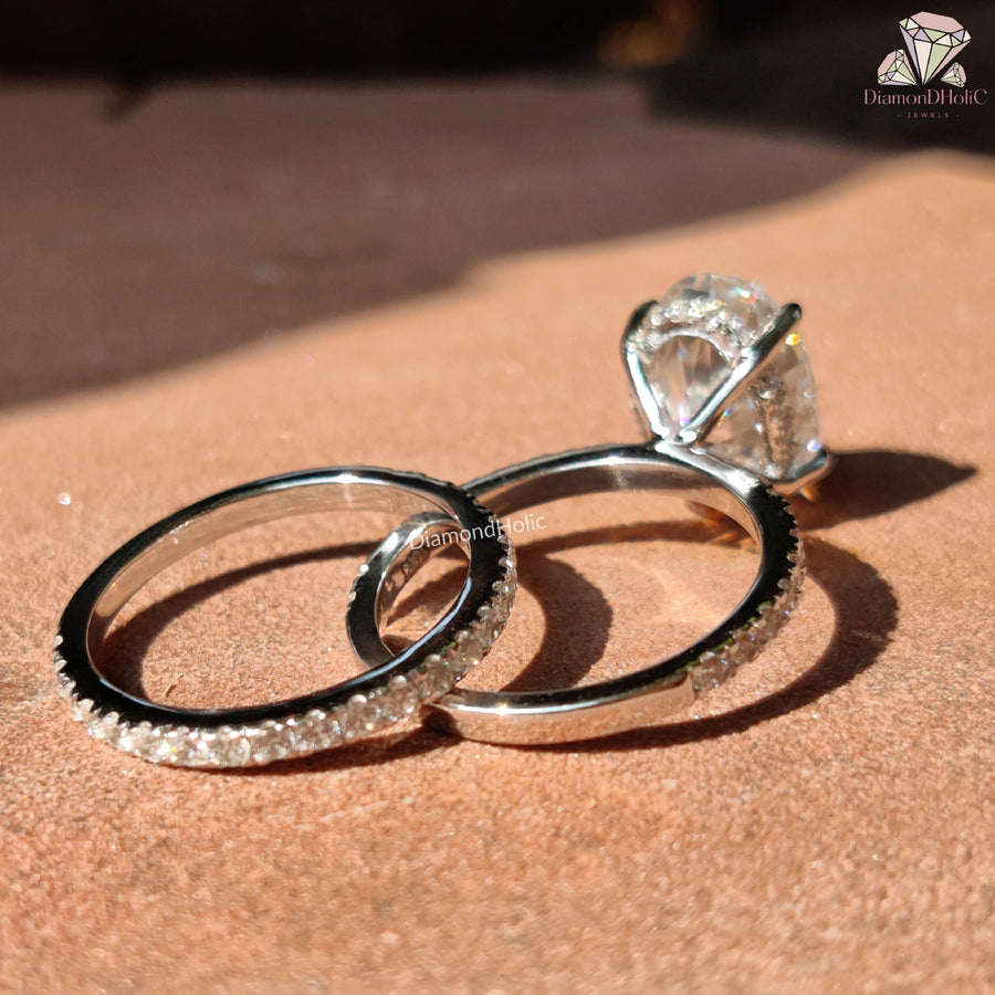 handmade moissanite set | pavé engagement ring | oval diamond alternative
