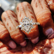 gold plated moissanite ring | halo cluster moissanite | bridal floral jewelry
