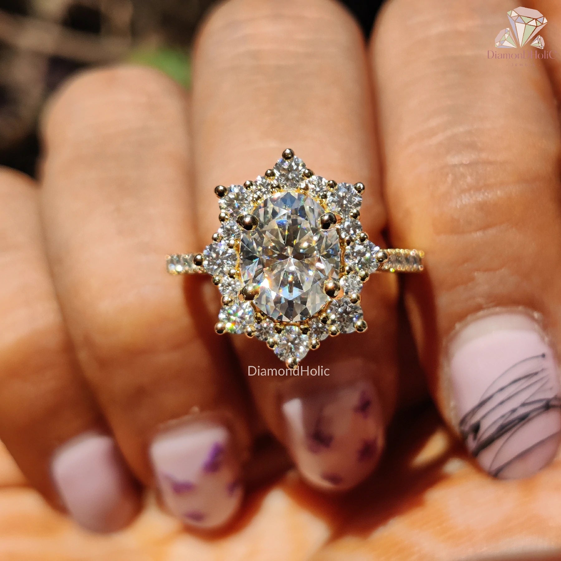 moissanite halo ring | starburst diamond ring | vintage inspired ring
