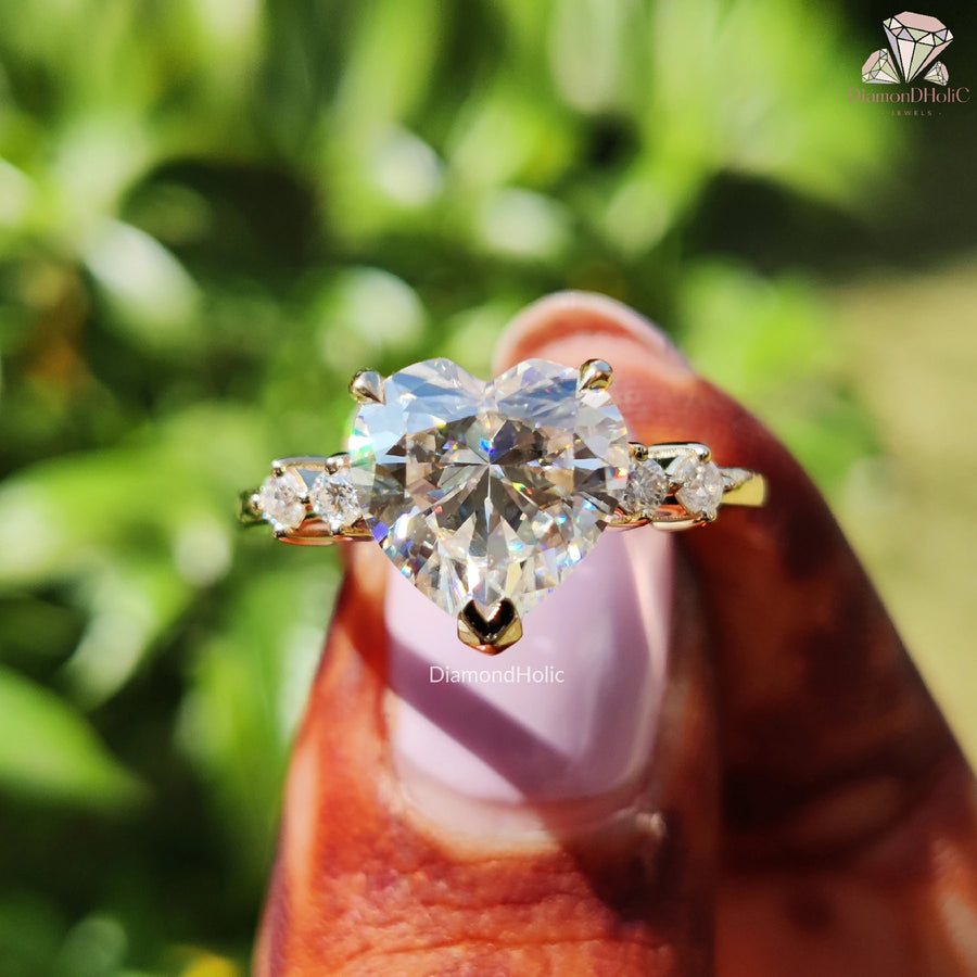 romantic engagement ring | heart shaped bridal ring | gold moissanite solitaire
