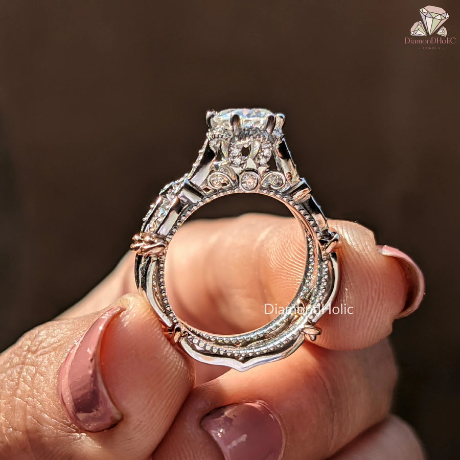 Beautiful Diamond Wedding Set | Affordable Vintage Wedding Set | Chic Round Cut Diamond Ring