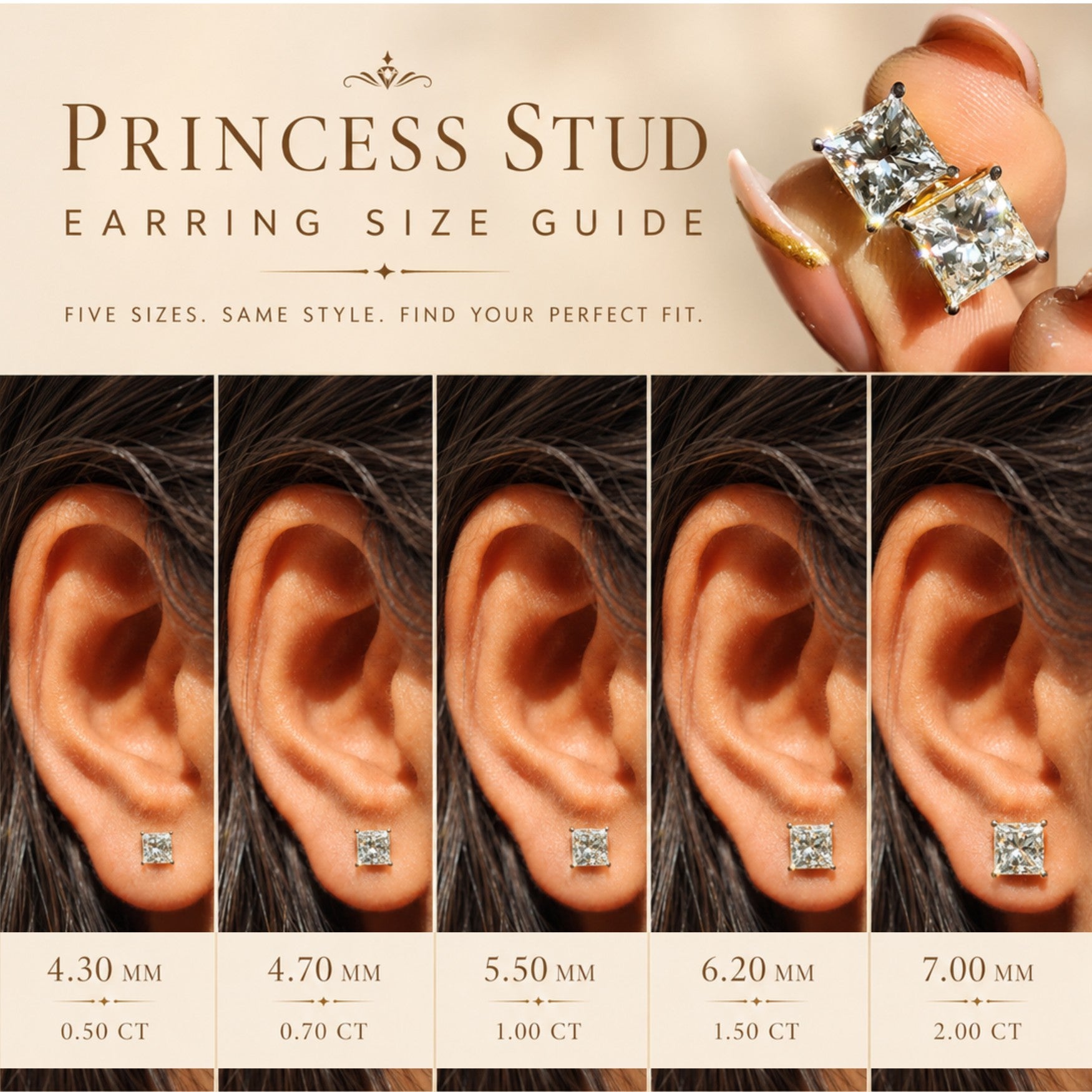 0.50 CT Lab Grown Princess Cut Diamond Earring Screw | Stud