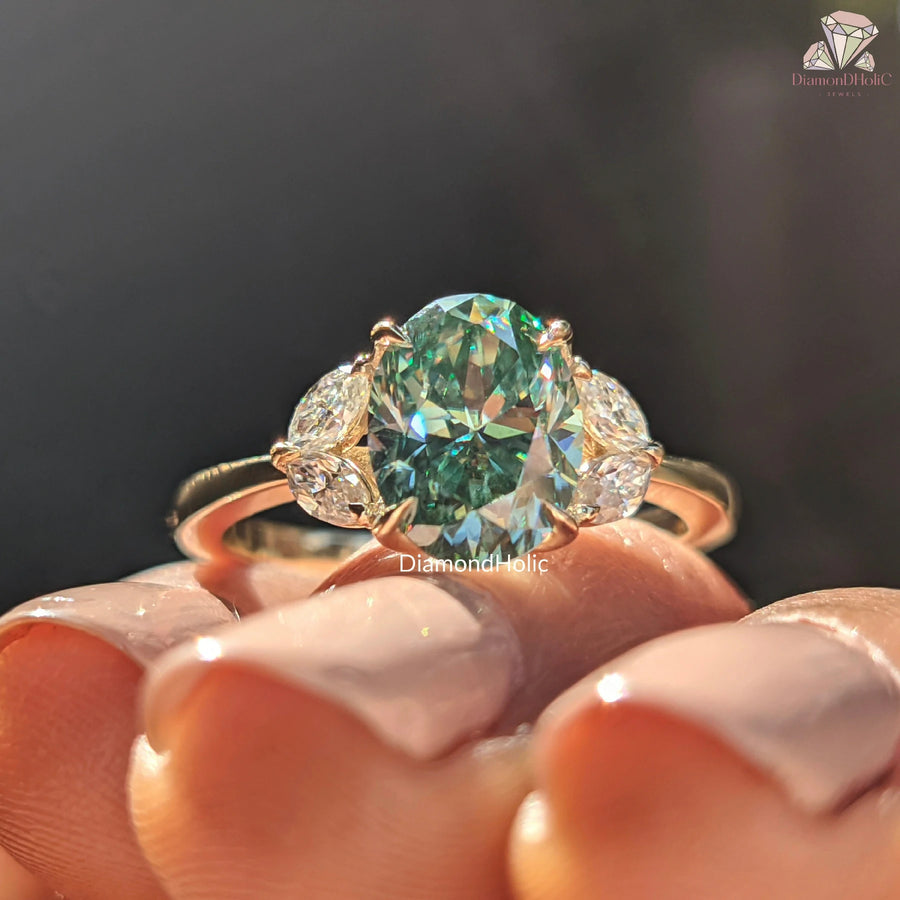 conflict free moissanite | unique green ring | moissanite heirloom ring
