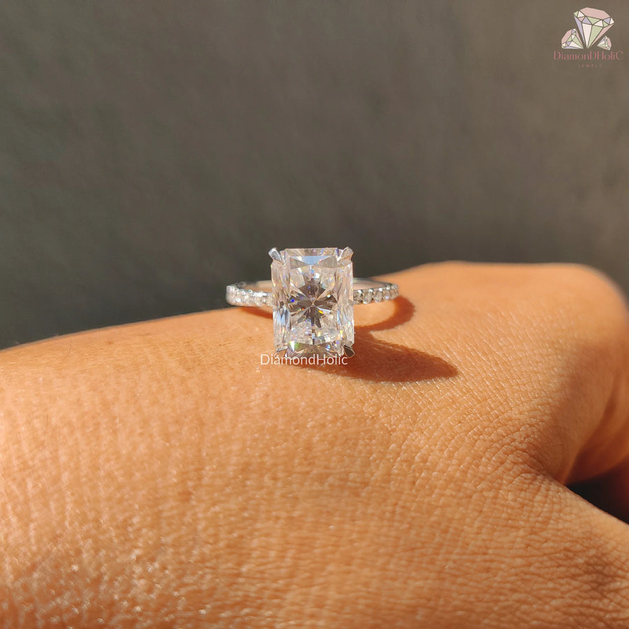 Radiant Cut Moissanite Ring | Handmade Moissanite Diamond Ring | Elegant Radiant Cut Ring