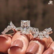 radiant center stone ring | modern bridal set | unique wedding bands
