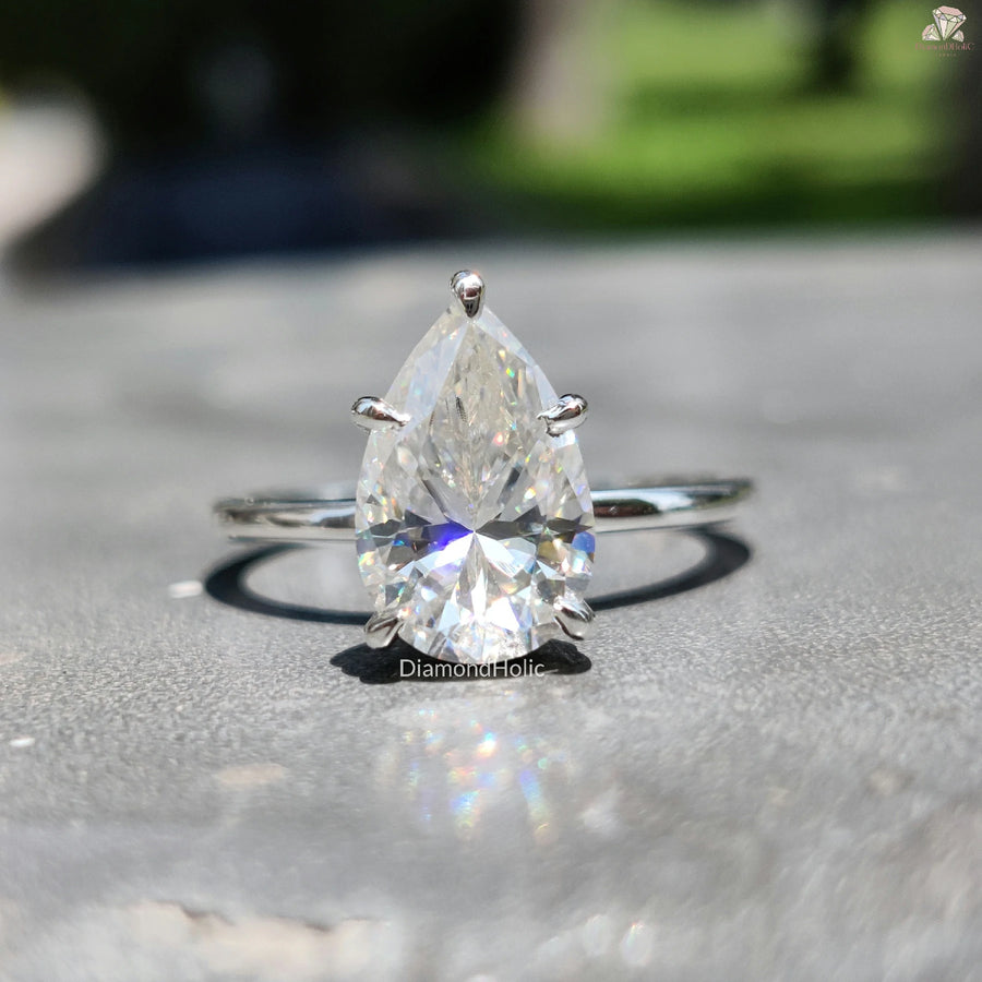Wedding Gift Her | Pear Solitaire Ring | Moissanite Sparkle Band

