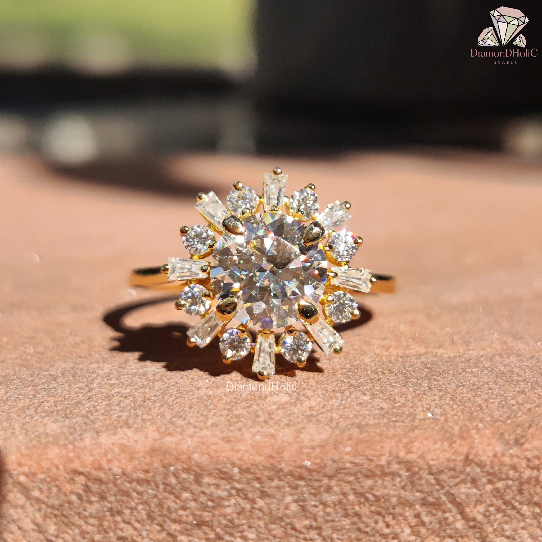 Round Centre Stone Moissanite Cluster Engagement Ring