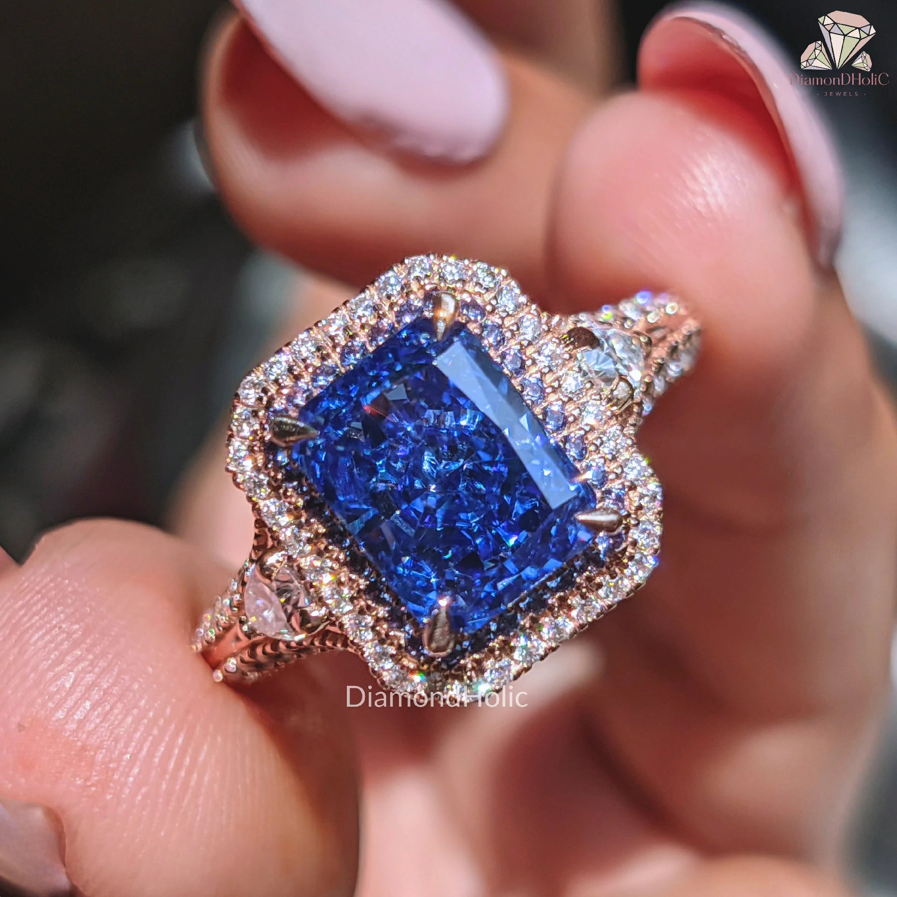 royal blue radiant cut ring