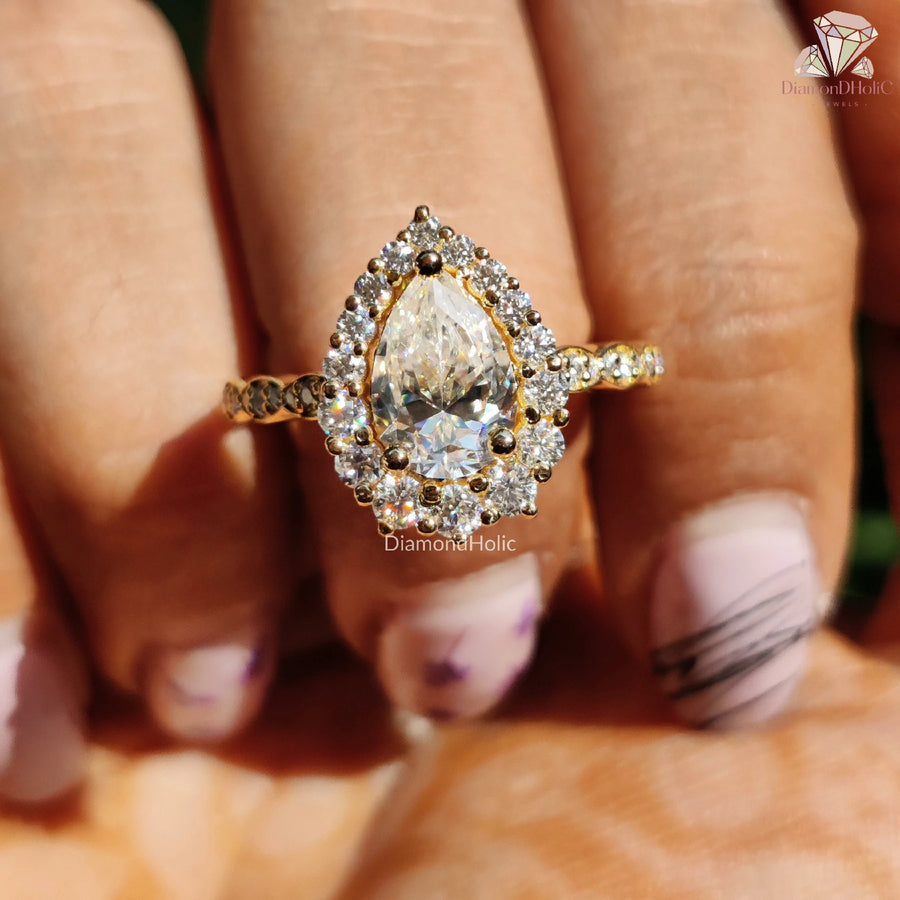 engagement ring gold | pear cut moissanite | moissanite ring for her
