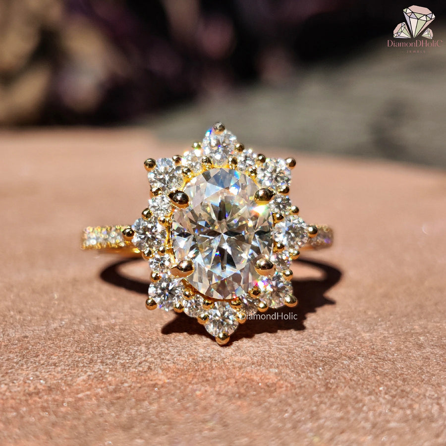 3ct moissanite ring | floral star ring | moissanite diamond halo
