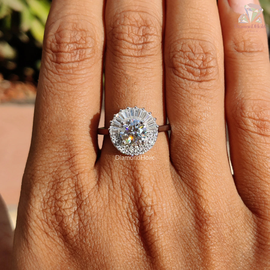 sunburst moissanite ring | moissanite proposal ring | lab grown diamond ring
