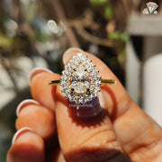 vintage moissanite ring | unique pear engagement | gold halo moissanite
