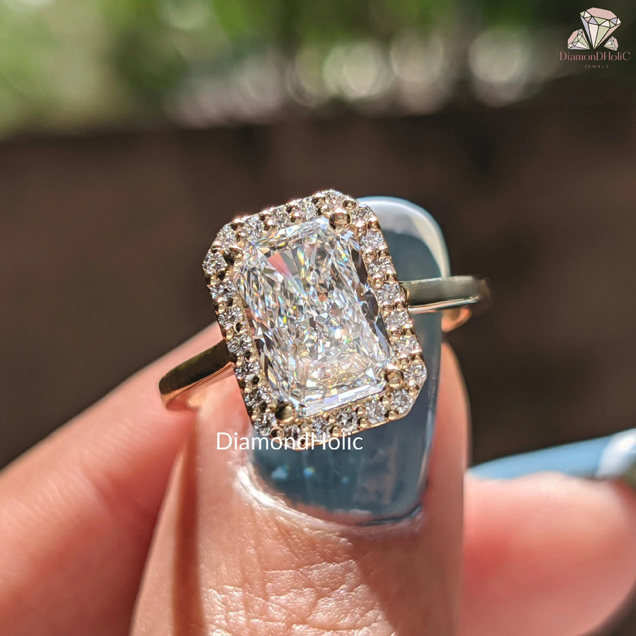 lab created engagement ring | radiant lab diamond | pavé band diamond ring
