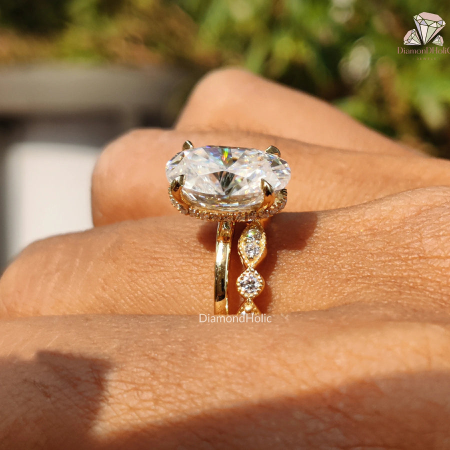 Oval Bridal Set Her | Moissanite with Band | Wedding Ring Combo

