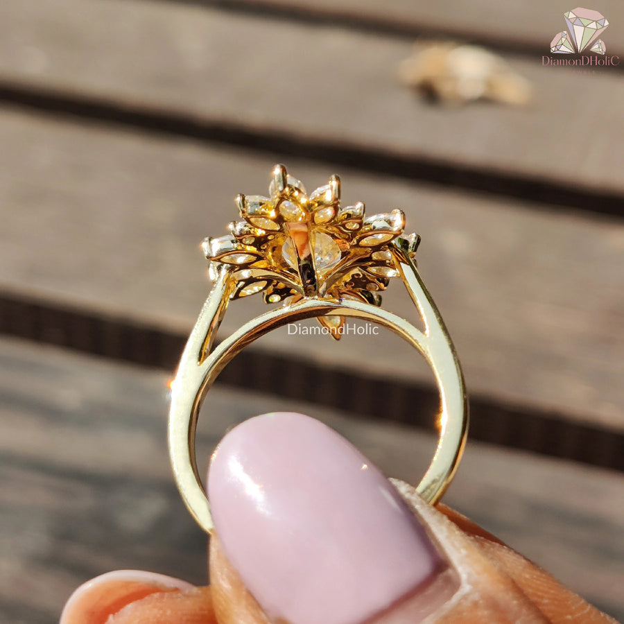 Oval Cut Starburst Halo Moissanite Solitaire Ring – Unique
